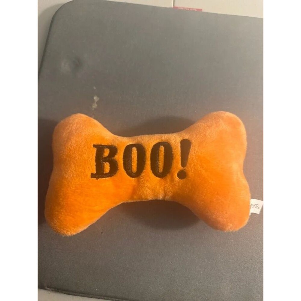🎃 Halloween BOO! Orange Plush Dog Bone Toy